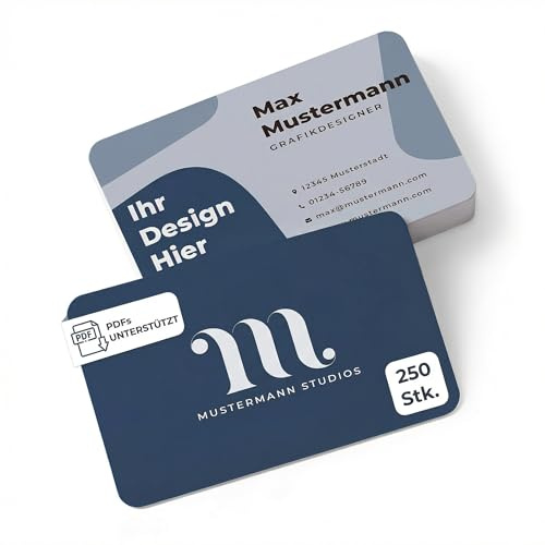 Personalisierte Visitenkarten mit abgerundeten Ecken, 250 Stück, 400 g/m² | Logo, Design oder Text hinzufügen, 85 x 55 mm, matt, beidseitig bedruckt, ideal für Firmen, Selbständige, Messen und Events