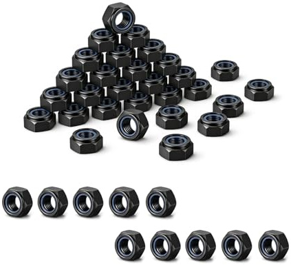 Tuerca Hexagonales M4, 150 Piezas Tuercas Autoblocantes DIN 985, Tuercas de Seguridad con Inserto de Nailon, Tuerca de Bloqueo de Acero al Carbono para Sujetador de Máquina, M4, Negro