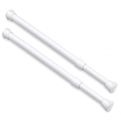 Hao Zhu Tension Rods for Curtains, 4 Pack 40-70cm White Extendable Rods | No drill tension rod for net curtains, 40-70cm white 2-pack, easy install, fits windows & cupboards, no damage.