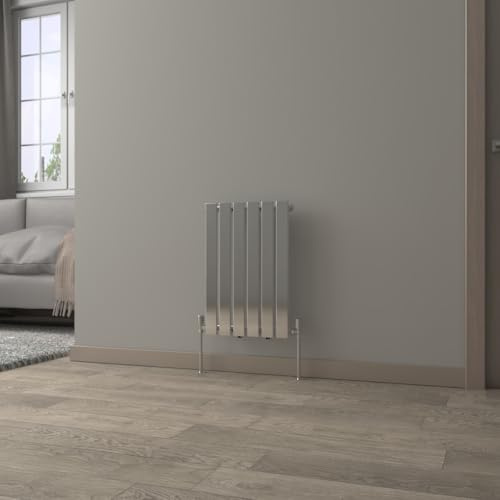 NRG 600 x 408 mm Horizontal Column Radiator Chrome Single Flat Panel | Designer Radiator Bathroom Central Heating | with One Pair of Free Modern Angle Valves
