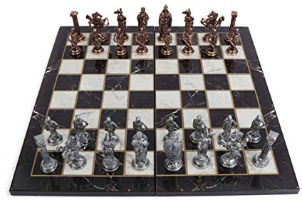 GiftHome Schachbrett-Set für Erwachsene, aus Kupfer, mittelalterlich, britische Armee, antikes Metall, handgefertigt, mit Marmor-Design, 8,5 cm