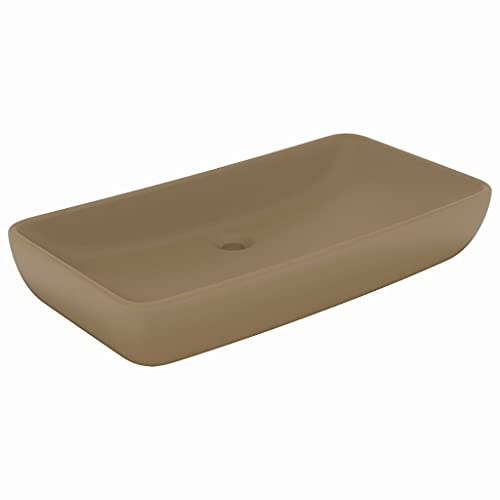 vidaXL Luxus Waschbecken Rechteckig Waschtisch Aufsatzwaschbecken Waschplatz Handwaschbecken Aufsatzwaschtisch Matt Creme 71x38cm Keramik