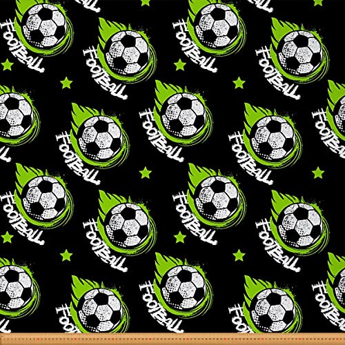 Loussiesd Fußballstoff Meterware Fußbälle Sportthema Polsterstoff für Heimwerkerprojekte und Stühle Sterne Fußballspiel Städtische Elemente Dekorativer wasserdichter Stoff 92x150cm