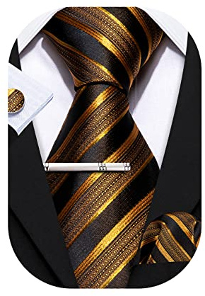 Barry.Wang Herren Krawatte Seide Set Florale Paisley-Krawatte Einstecktuch Manschettenknöpfe im Krawattenklammer Feierliche Hochzeit Party