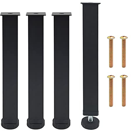 Brelet Set 4 Piedi Universali per Letto a Doghe 25~27cm Regolabili, Design Quadrato Naturale, Piedini Contenitore, Gambe per Mobili in Acciaio Nero