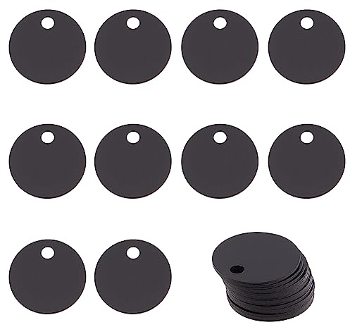 BENECREAT 30 Stück Schwarze Flache Runde Stanz-Rohlinge, 20mm Aluminium-Tags Mit Loch Für Die Lasergravur von Hunde-ID-Tags, Halskettenherstellung