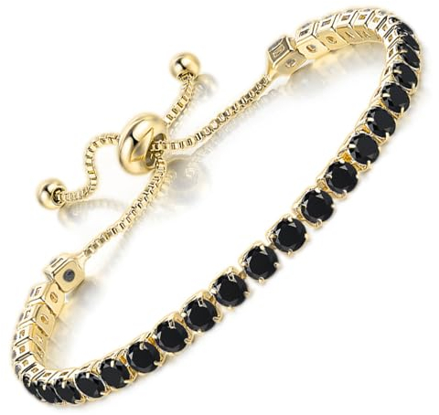 Apocalyptic-K Zirkonia Armband für Frauen, Tennisarmband Sparkle Verstellbares Armband Damenarmband Geschenk für festliche Tage (Schwarz Zirkonia，Gold, 4MM)