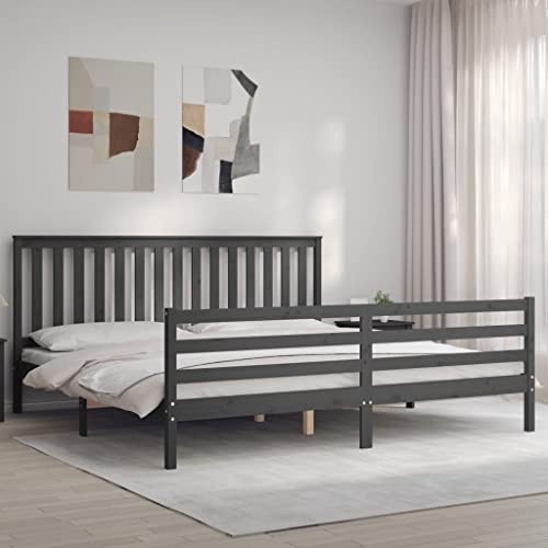 ZQQLVOO Bettgestell Familienbett Palettenbett Massivholzbett mit Kopfteil Grau 200x200 cm