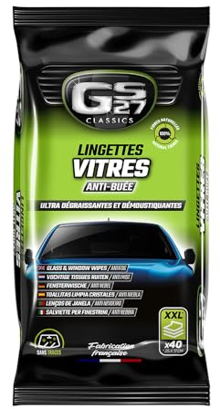 GS27 - Lingettes Vitres Voiture - 100% Viscose Naturelle - Action Anti-Buée - 40 Lingettes Voiture XXL