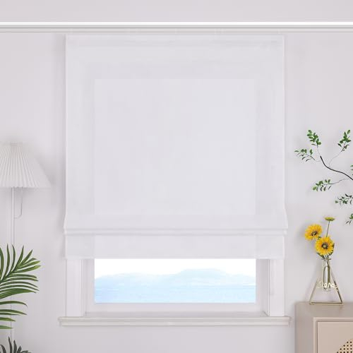 ESLIR Raffrollo mit Klettband Uni Gardinen Küche Blickdicht Raffgardinen Wohnzimmer Bändchenrollo mit Klettschiene Weiß BxH 140x140cm 1 Stück