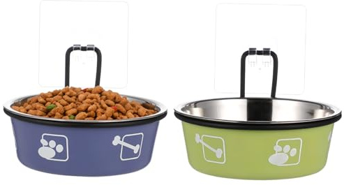 BUGUUYO 2 Stück Erhöhter Wandmontierter Katzennäpfe aus Edelstahl 12cm Platzsparende Hängende Futternäpfe für Katzen Futter und Wassernapf mit Klebebefestigung für Kleine Wohnungen