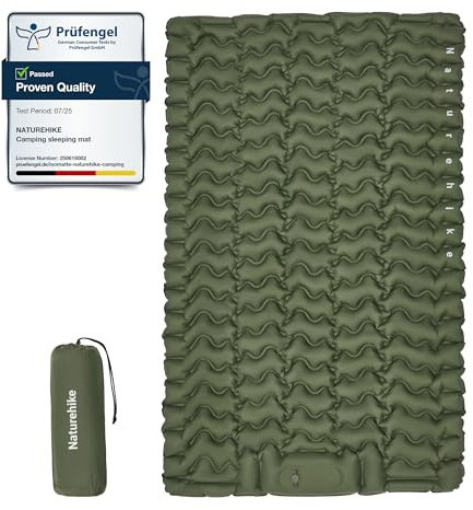 Naturehike Matelas de camping avec oreiller, ultra léger, gonflable, pompe intégrée pour un gonflage facile, convient pour les tentes de vélo et de randonnée, entrée de gamme (vert olive, double)