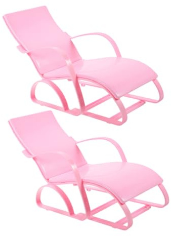Yardwe 2 Pezzi Mini Sdraio Pieghevole Da Spiaggia, Per Bambole 11.5 Pollici, Rosa, Plastica, Accessori Gioco Di Ruolo Bambini