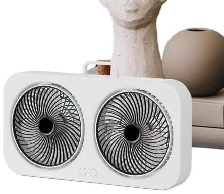 Generico Ventilatore da Tavolo - Raffreddatore ad Aria con Doppia Testa,Ventilatore USB Silenzioso Ricaricabile e Appendibile per Camera Da Letto, Ufficio, Palestra, Asilo e