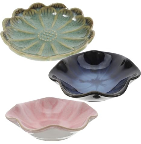 OUNONA 3 Stück Japanisches Keramik Saucenschälchen Klein Vintage Gewürzteller Sojasaucenteller Mehrzweck Geschirr für Sushi und Snacks