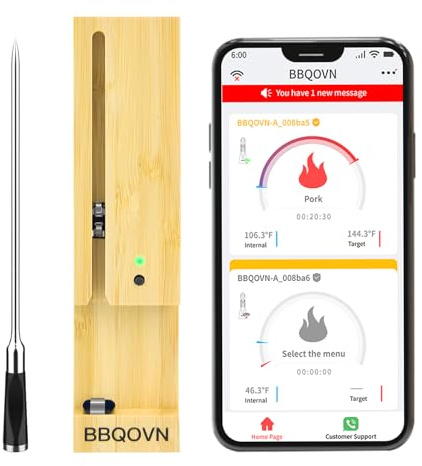 Btclink Bluetooth Wireless Meat Thermometer 3.9mm Ultra-Thin Probe NIST Accuracy Certification 800FT Range Monitor Temperature for BBQ,Grill,Kitchen,Sous Vide,Oven,Smoker