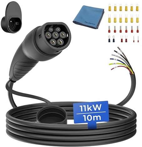 Neolenta Typ 2 Laddkabel med Öppen Ände 11kW - Reservkabel 3-Fas 16A 10m för Wallbox och Laddstation