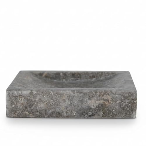Tokoindah Naturmarmor Seifenschale, Handgefertigt, Massiv mit Abflusslöchern, rutschfest, 12x9x2,3cm, Modernes Design für Bad und Küche, Grau