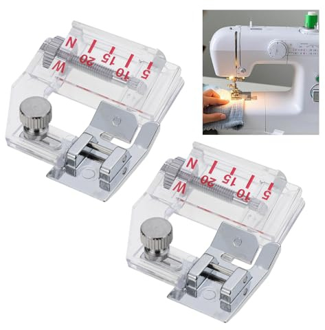 2 Pezzi Piedino per la posa di pregiudizi, Bias Tape Presser Foot, Piedino per Sbieco Regolabile da 5 mm a 20 mm, Universale per Righello Adatto Snap On, Compatibile con Singer, Brother, Juki, Lidl