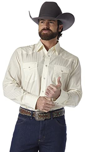 Wrangler Men's Sport Western Two Pocket Long Sleeve Snap Shirt, Light Tan, XL