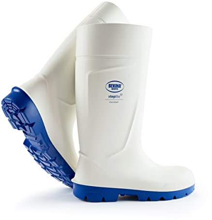 Stivali di Sicurezza di qualità progettati per l'industria Alimentare, Punta d'Acciaio, Facile Pulizia y disinfettare, Suola incl. per Piedi asciutti, Alto Comfort Indossando, Bianco, EU 43