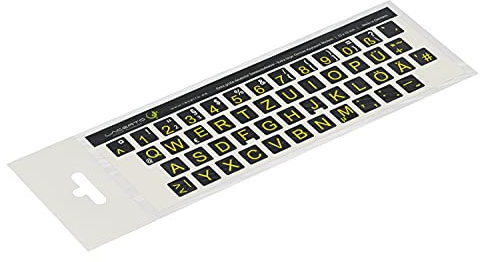 Lacerto® | 12x13mm, extra große Zeichen, deutsche Tastaturaufkleber für Sehbehinderte und Senioren, mit mattem kratzfestem Schutzlaminat, QWERTZ | Farbe: Schwarz-Gelb