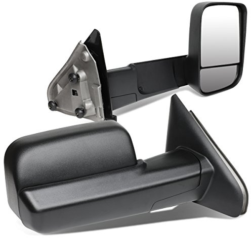 Auto Dynasty Pair Black Manual Adjustment w/o Puddle Light Flip Up Rear View Side Tow Towing Mirrors Compatible with Dodge Ram 02-09