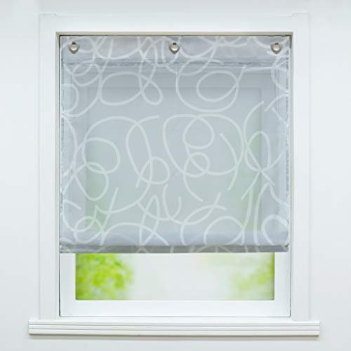 Joyswahl Voile Ösenrollo Transparenter Raffrollo mit Druck »Minna« Schals Fenster Gardine mit Hakenaufhängung, ohne Bohren BxH 120x140cm Grau 1 Stück
