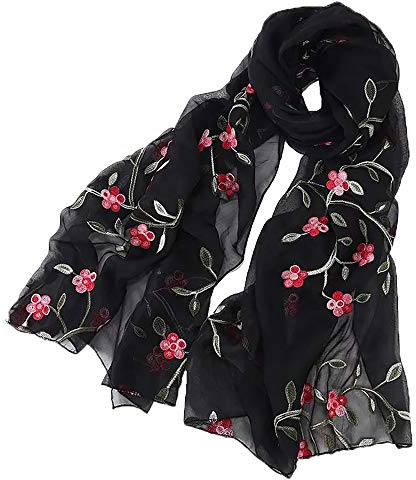 Pluto & Fox Fular De Mujer Bordado Con Flores Bufanda De Seda Diseño Retro Elegante Pañuelo cuello Estola