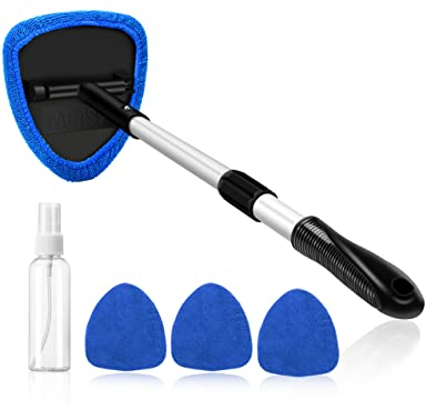 AstroAI Auto Scheibenreiniger mit 4 Mikrofaserpad, Reinigungswerkzeug für die Windschutzscheibe mit ausziehbarem Griff, Auto Fensterwischer Kit, Blau