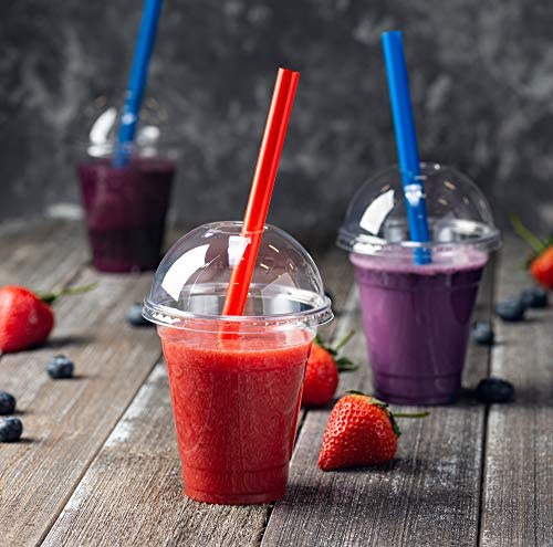 HOT BARGAINS Smoothie Cups with Dome Lids, 10oz/290ml, Pack of 50, Clear PET Cups for Cold Drinks