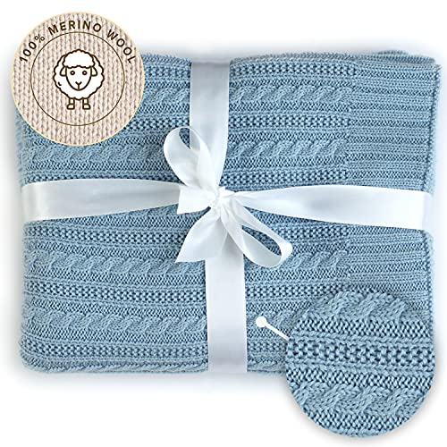 MIRARI Kids Wolldecke Baby aus 100% Merinowolle – Wolldecke 75 x 100cm - Erstausstattung für Neugeborene - Kinderwagen Decke - Geschenke zur Geburt - Wolldecke Strick - Merino Decke