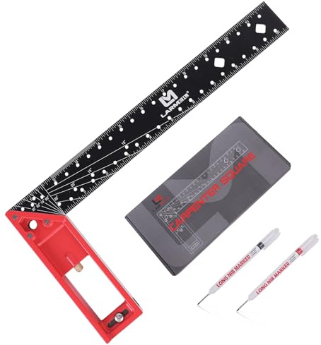 LARMEIL 12 Inch Framing Carpenter Square, Woodworking Square Ruler, Try Square Tool, L Square Ruler, Layout Tool, Right Angle Ruler with Retractable Ledge and Scribe Mark Pin