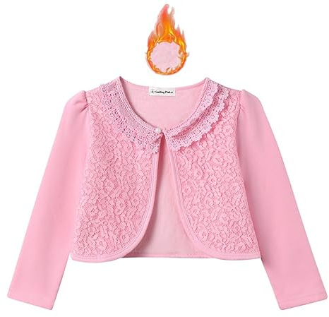 SMILING PINKER Cardigan en tricot pour fille Bolero Cardigan court pour enfant Veste bolero manches 3/4 Veste d'épaules festive Haut shrug, 10-11 ans