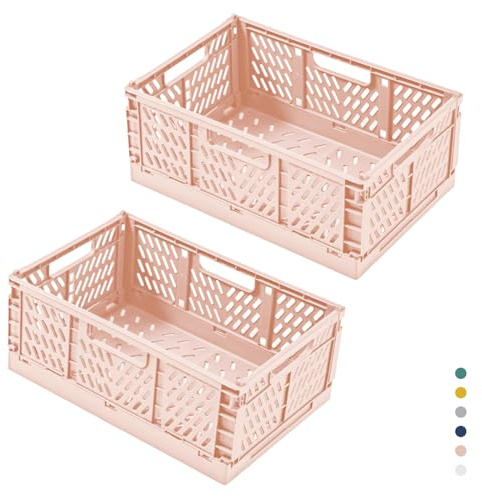 hautllaif 2 Stück Faltbare Kunststoff Aufbewahrungsbox, Einkaufskiste Klappbar, Stabil Klappboxen Faltbar für Küche, Büro, Schlafzimmer, Schrank, Schublade (Rosa, 30.5*20*12.5)