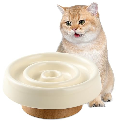 Anti Schling Napf Hund Katze Keramik, Katzen Schlingen Katzennapf Erhöht, Einfach zu Reinigen, Anti-Erbrechen Katzennäpfe Futternapf, Slow Feeder Hund für Katzen und kleine Hunde (Weiß)