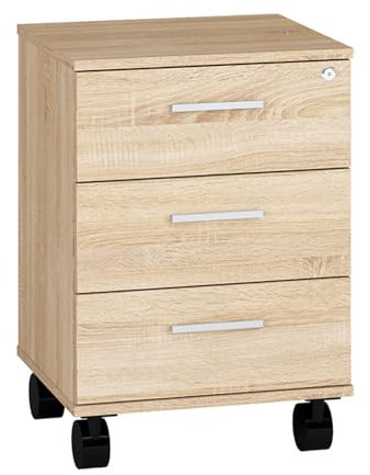 Lomadox Rollcontainer Bürocontainer Container 3 Schubladen oberste abschließbar Eiche Schwarze Möbelrollen 45,5x60x40,3 cm