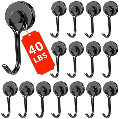 DIYMAG Black Magnetic Hooks, 40LBS Strong Magnetics Heavy Duty 2026 Cruise Cabin Ship Essentials Magnet Hook with Metal Hanger for Hanging Refrigerator Home Kitchen Office 16Pack