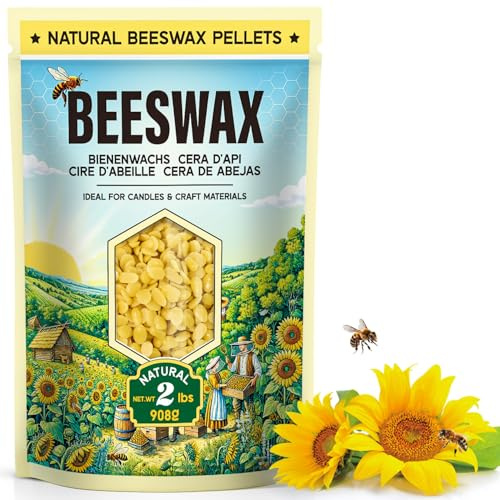 UNOTENA Bienenwachs Pastillen 908G/4.5KG - Natürliches Gelbes Bienenwachs für Kerzenherstellung, Bienenwachs für Kosmetik und Hautpflege - Bienenwachs für DIY-Projekte(908G)