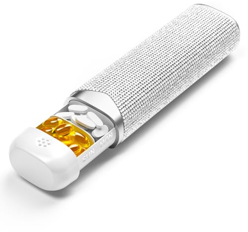 OWLMATE Bling Tablettenbox 7 Tage, Supplement Box, Pillendose, Nahrungsergänzungsmittel, Medikamente, Pillen, Tabletten Organizer für Unterwegs (Weiß)