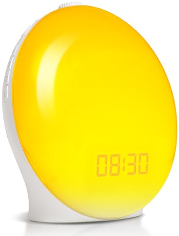 Wake Up Light Sunrise Alarm Clock for Heavy Sleepers & Kids - Full Screen Sunset Simulation, Dual Alarms, Snooze, 8 Sounds 15 Colors, FM Radio, USB Charger, Bedside Night Light