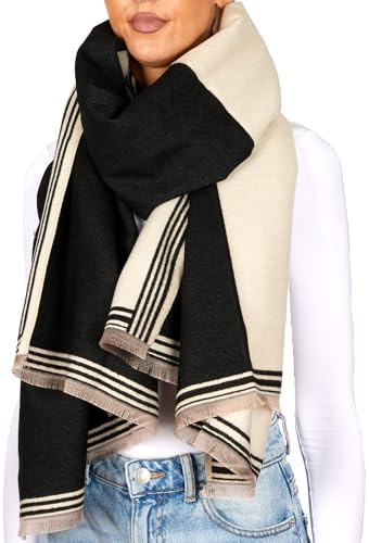 BRUBAKER Cashmirillo Damen Schal mit Quadratischem Muster - 70 x 200 cm | Warm und Kuschelig - Damenschal für Herbst und Winter - Herbstschal Winterschal mit weichem Kaschmir-Gefühl