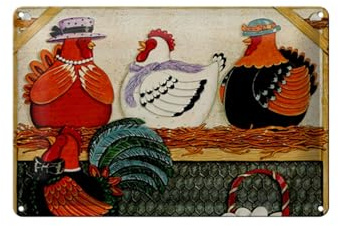 Blechschild 20x30cm gewölbt Hühner Huhn Hühnerstall Eier im Korb Deko Geschenk Schild