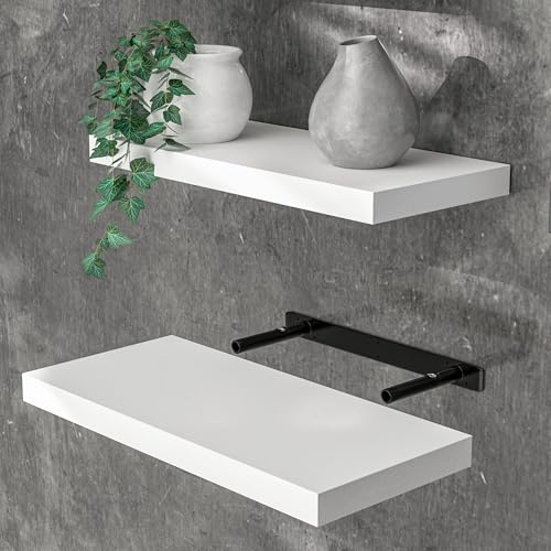 Casaria Mensola da Parete Legno 50cm Supporto 50-110cm Pensile Bagno 15kg Cucina Libreria Bianco