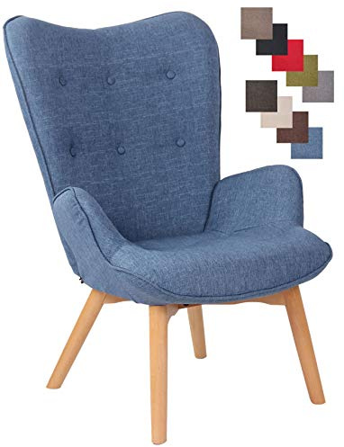 CLP Sillón Orejero Nórdico Durham Tapizado En Tela I Butaca De Salón En Estilo Escandinavo I Sillón De Lectura con Base De Madera I Color:, Color:Azul