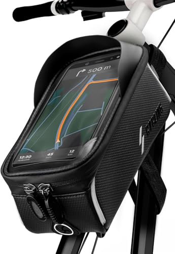 ONEFLOW Premium Handyhalterung Fahrrad Rahmentasche Wasserdicht für alle Google Pixel | Handyhalter Fahrrad Tasche Rahmen Halterung mit Smartphone Touchscreen Sichtfenster, Schwarz