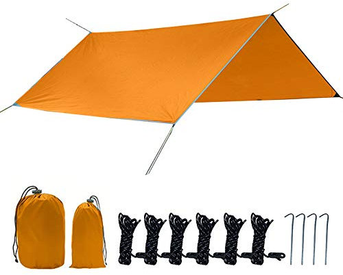 HIOD Bâche de Tente de Camping Plage Imperméable Extérieure de la Pergola D'auvent D'ombre D'abri de Soleil de Survie Ultra-légère,Orange