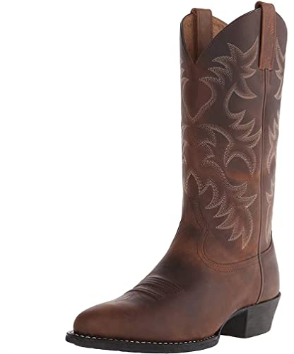 SWZEC Stivali da Cowboy da Uomo Ricamo a Punta Stivali Western Autunno Inverno Stivali a metà Polpaccio Vintage di Grandi Dimensioni Marrone 38