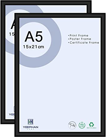 YEEPHAN a5 bilderrahmen 15x20 schwarz 2er Set, bilderrahmen 20x15 cm schwarzer Fotorahmen aus Metall-Aluminium mit Plastic glass front für Tisch und Wandmontage