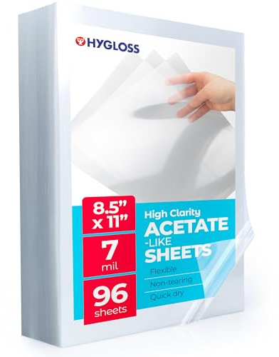Hygloss Products Overhead Projector Sheets Acetate-Like Transparency Film, for Arts and Craft Projects and Classrooms, Not for Printers, 8.5” x 11”, 96 Sheets,Clear,75922